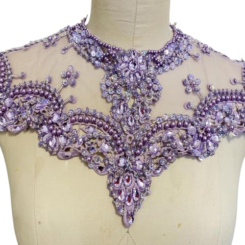 Applikation, 1 Stück Perlen-Spitzen-Applikation, Partykleid, Schulter-Applikation, funkelnde Akzente for Hochzeit, Abschlussball(Lilac) von dvegGEE