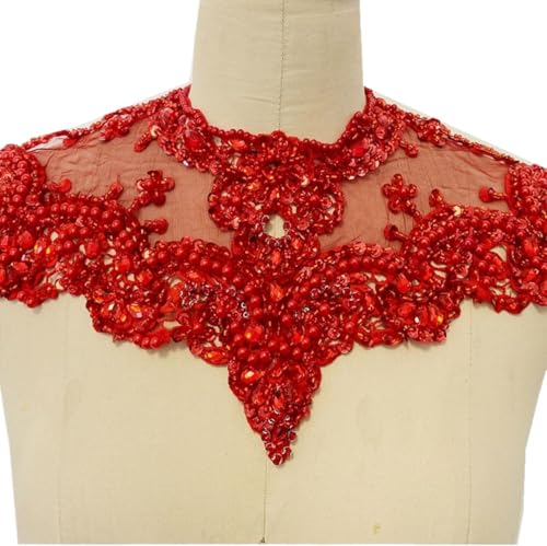 Applikation, 1 Stück Perlen-Spitzen-Applikation, Partykleid, Schulter-Applikation, funkelnde Akzente for Hochzeit, Abschlussball(Red) von dvegGEE
