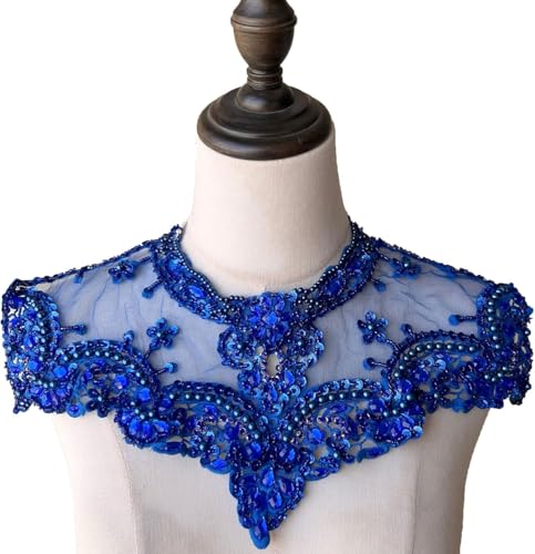 Applikation, 1 Stück Perlen-Spitzen-Applikation, Partykleid, Schulter-Applikation, funkelnde Akzente for Hochzeit, Abschlussball(Sapphire) von dvegGEE