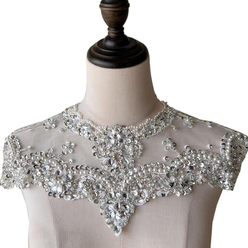 Applikation, 1 Stück Perlen-Spitzen-Applikation, Partykleid, Schulter-Applikation, funkelnde Akzente for Hochzeit, Abschlussball(White) von dvegGEE
