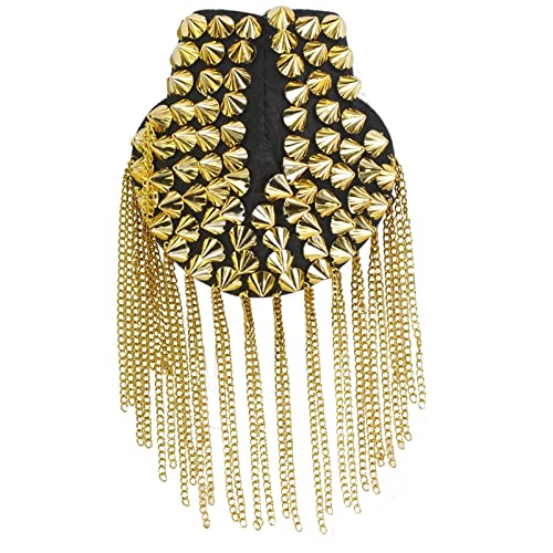 Applikation, Schulter-Epauletten, Quaste, 1 Paar Nieten-Epauletten, handgefertigte Kleidungs-Quasten-Epauletten for Metal Punk(Gold) von dvegGEE