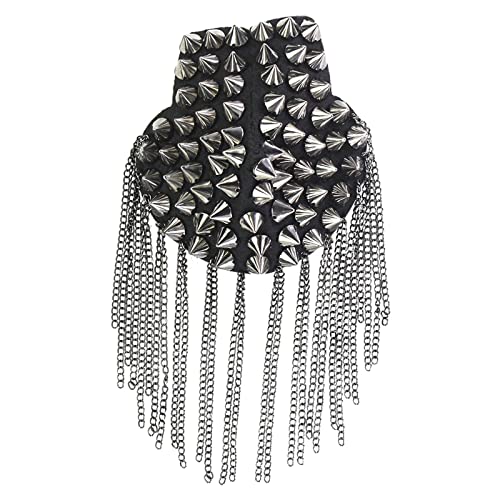 Applikation, Schulter-Epauletten, Quaste, 1 Paar Nieten-Epauletten, handgefertigte Kleidungs-Quasten-Epauletten for Metal Punk(Silver) von dvegGEE