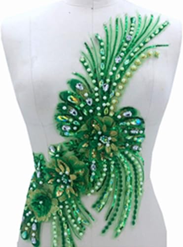 Applikation, Vintage-Blütenmotiv, Perlen-Strass-Stickerei, Blumen-Spitzen-Applikation for lateinamerikanische Tanzkostüme(Green) von dvegGEE