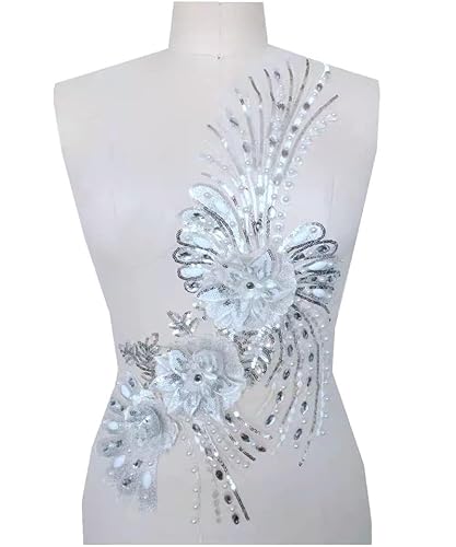 Applikation, Vintage-Blütenmotiv, Perlen-Strass-Stickerei, Blumen-Spitzen-Applikation for lateinamerikanische Tanzkostüme(White) von dvegGEE