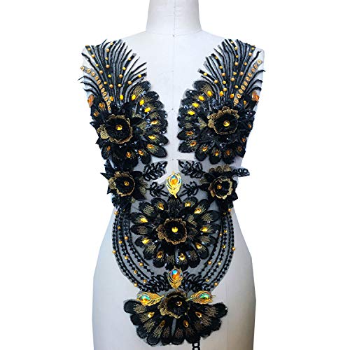 Applikation, Vintage-Kostüme, Stickerei, Blume, DIY-Verzierung, Strass-Spitzen-Applikation for Aufnähen auf Performance-Kleid(Black) von dvegGEE