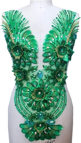 Applikation, Vintage-Kostüme, Stickerei, Blume, DIY-Verzierung, Strass-Spitzen-Applikation for Aufnähen auf Performance-Kleid(Green) von dvegGEE