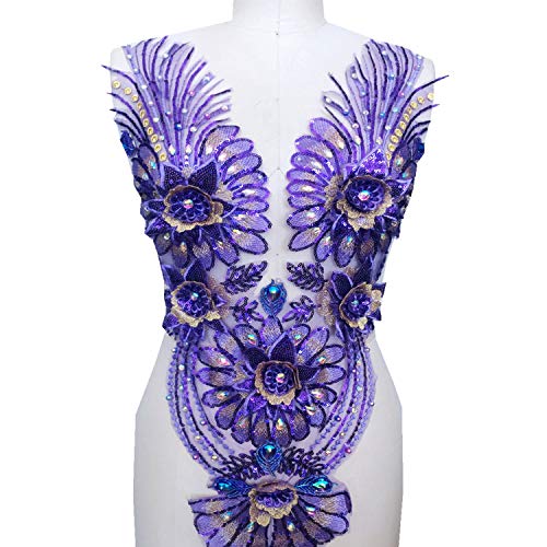 Applikation, Vintage-Kostüme, Stickerei, Blume, DIY-Verzierung, Strass-Spitzen-Applikation for Aufnähen auf Performance-Kleid(Purple) von dvegGEE
