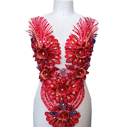 Applikation, Vintage-Kostüme, Stickerei, Blume, DIY-Verzierung, Strass-Spitzen-Applikation for Aufnähen auf Performance-Kleid(Red) von dvegGEE