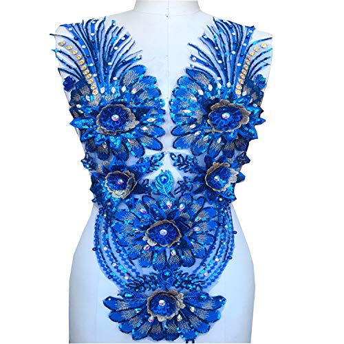 Applikation, Vintage-Kostüme, Stickerei, Blume, DIY-Verzierung, Strass-Spitzen-Applikation for Aufnähen auf Performance-Kleid(Sapphire) von dvegGEE