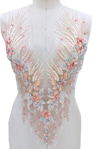 Applikation, atemberaubende Perlen-Spitzen-Applikation, Stickerei, Blumen-Strass, Mieder, Spitzenaufnäher for Braut, Ballkleid, Abendkleid(Colorful,B) von dvegGEE