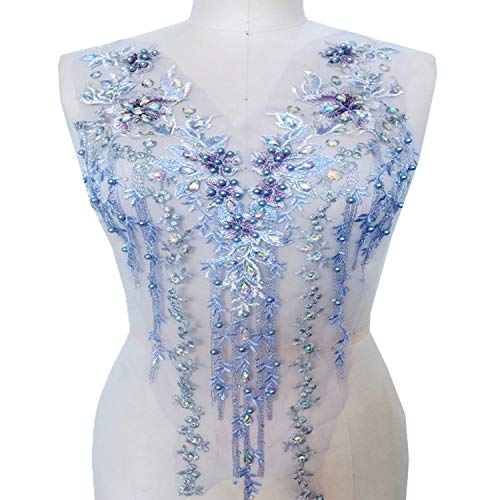 Applikation, atemberaubende Perlen-Spitzen-Applikation, Stickerei, Blumen-Strass, Mieder, Spitzenaufnäher for Braut, Ballkleid, Abendkleid(Lilac,A) von dvegGEE