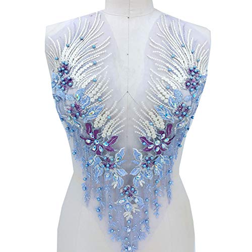 Applikation, atemberaubende Perlen-Spitzen-Applikation, Stickerei, Blumen-Strass, Mieder, Spitzenaufnäher for Braut, Ballkleid, Abendkleid(Lilac,B) von dvegGEE