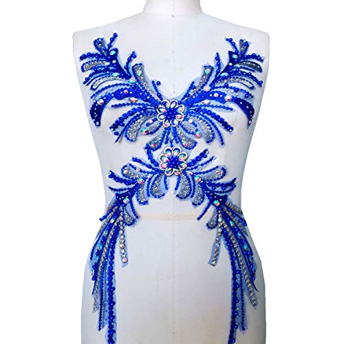 Applikation, bunte Strass-Spitzen-Applikationen, Perlenstickerei, Blumenaufnäher, luxuriöser Aufnäher for Partykleider, Brautkleider(Sapphire) von dvegGEE