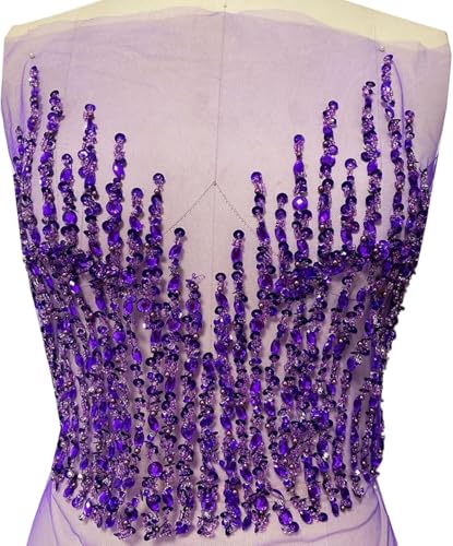Applikation, funkelnde Spitzenapplikation mit Perlen, tiefer V-Ausschnitt, mit Pailletten verziert for Hochzeitskleid, Mieder, Kostüme, Farbe Rot(Purple) von dvegGEE