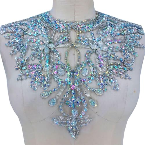 Applikation, goldfarbene Perlen-Kragen-Applikation, Acryl-Strass-Spitzen-Aufnäher for Kostüme, Kleidungsstücke(AB colorful) von dvegGEE
