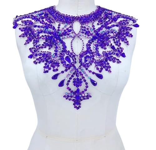 Applikation, goldfarbene Perlen-Kragen-Applikation, Acryl-Strass-Spitzen-Aufnäher for Kostüme, Kleidungsstücke(Purple) von dvegGEE