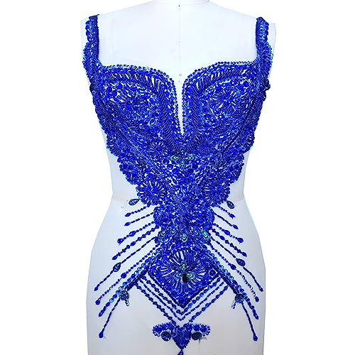 Applikation, quadratischer Ausschnitt, Perlenapplikation, funkelndes Mieder, Kostüme, Perlenspitzenapplikation, Nähzubehör(Sapphire) von dvegGEE