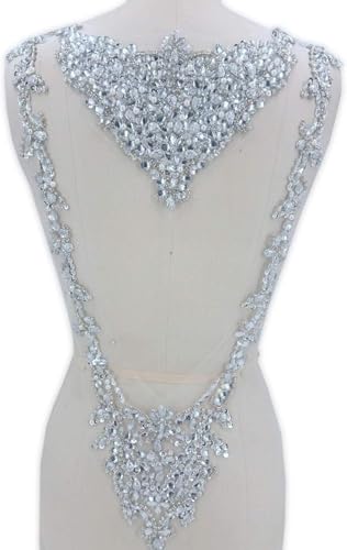 Applikation, silberner Strass-Applikationsaufnäher for Hochzeitskleid – 1 Stück, 23" x 13,4" Luxus-Strass-Applikation for Aufnähen Applikation, silberner Strass-Applikationsaufnäher for Hochzeitskleid – 1 Stück, 23" x 13,4" Luxus-Strass-Applikation for Aufnähen von dvegGEE