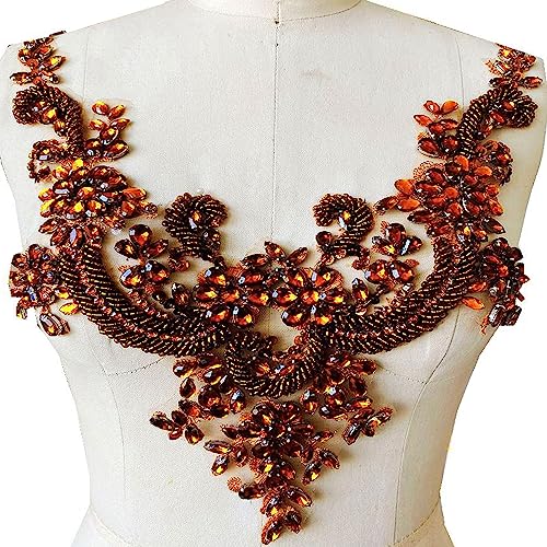 Applikation, tiefe V-Form, Perlenapplikation, Strass-Aufnäher, Ausschnitt verziert for Kostüme, Kleider(Coffee) von dvegGEE