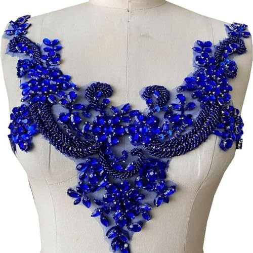 Applikation, tiefe V-Form, Perlenapplikation, Strass-Aufnäher, Ausschnitt verziert for Kostüme, Kleider(Sapphire) von dvegGEE