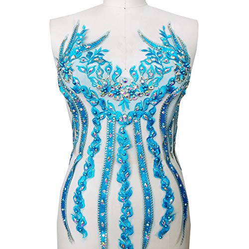 Applikation, zarte Perlenapplikationen am Mieder, Stickerei, Blumenaufnäher, buntes Strass-Spitzenmotiv for Ballkleid-Abendparty-Kostüme(Blue) von dvegGEE