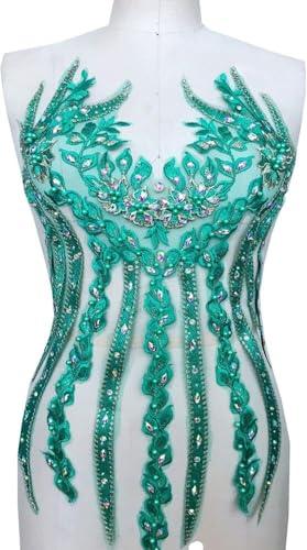 Applikation, zarte Perlenapplikationen am Mieder, Stickerei, Blumenaufnäher, buntes Strass-Spitzenmotiv for Ballkleid-Abendparty-Kostüme(Green) von dvegGEE