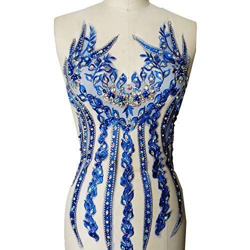 Applikation, zarte Perlenapplikationen am Mieder, Stickerei, Blumenaufnäher, buntes Strass-Spitzenmotiv for Ballkleid-Abendparty-Kostüme(Sapphire) von dvegGEE
