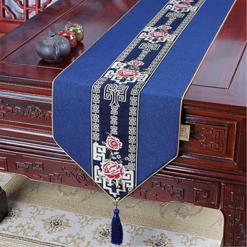 Wohndeko, Tischdecke, Vintage-Spitzen-Teetischdecke mit chinesischer Teeflagge, Tischset fürs Büro, wasserabweisend(33 * 400 cm) von dvegGEE