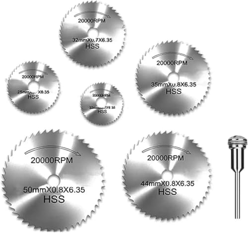 Kreissägeblatt, 7-teilig, Kreissägeblatt aus Stahl und Metall, Scheibenradblätter, Schaft, Mini-HSS-Sägeblätter mit Dornen, Bohrer, Lager, Rotationsholz Kreissägeblatt, 7-teilig, Kreissägeblatt aus Stahl und Metall, Scheibenradblätter, Schaft, Mini-HSS-Sägeblätter mit Dornen, Bohrer, Lager, Rotationsholz von dvkGKLVq