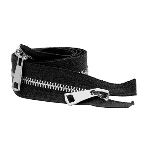dvnFWKc 1 Stück 30/40/50/60/70/80 cm 5# Bunte offene Doppelschieber Silber Metallreißverschluss DIY Handarbeit for Stofftaschen Kleidungsstücke(Black,50cm) von dvnFWKc