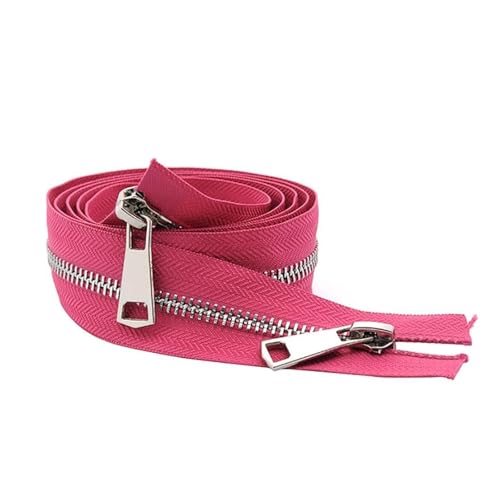 dvnFWKc 1 Stück 30/40/50/60/70/80 cm 5# Bunte offene Doppelschieber Silber Metallreißverschluss DIY Handarbeit for Stofftaschen Kleidungsstücke(Rose Red,50cm) von dvnFWKc