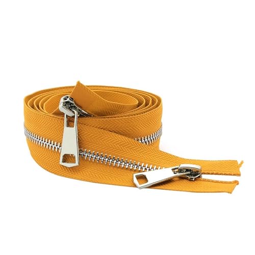 dvnFWKc 1 Stück 30/40/50/60/70/80 cm 5# Bunte offene Doppelschieber Silber Metallreißverschluss DIY Handarbeit for Stofftaschen Kleidungsstücke(Yellow,30cm) von dvnFWKc