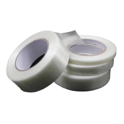 dvnFWKc Mehrzweckband, 50 m/Rolle Starkes Glasfaserband Industrielle Umreifung Verpackung Feste Versiegelung Transparent Gestreifte Einseitige Klebebänder(50M PER ROLL-5MM) von dvnFWKc