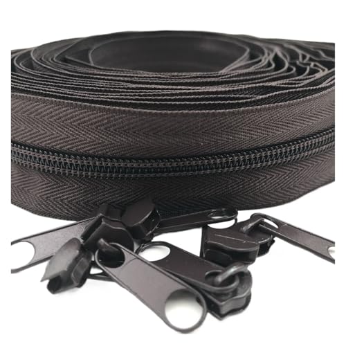 dvnFWKc Universaler Reißverschluss, 5 Meter Nylon-Spiralreißverschlüsse mit 10 Schiebern Nr. 5 for Heimwerker, Nähen, Schneidern, Basteln, Taschen(Deep Brown) von dvnFWKc