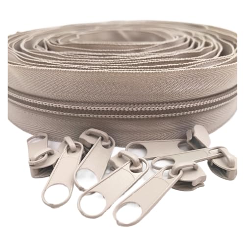dvnFWKc Universaler Reißverschluss, 5 Meter Nylon-Spiralreißverschlüsse mit 10 Schiebern Nr. 5 for Heimwerker, Nähen, Schneidern, Basteln, Taschen(Khaki) von dvnFWKc