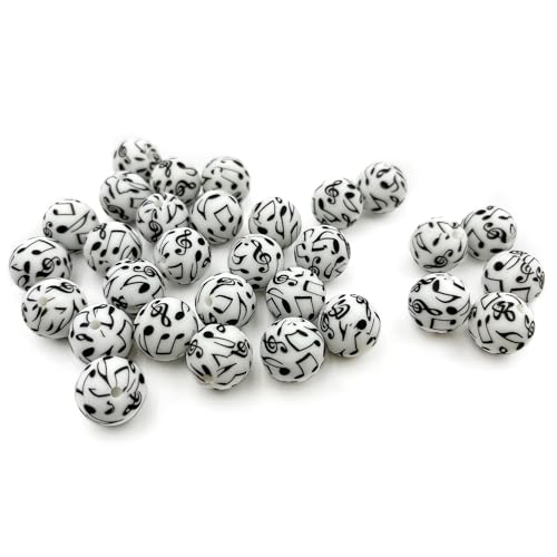 30 Stück bedruckte Perlen mit Musiknoten, 15 mm, Silikon, bedruckte Perlen, Musik-Fokal-Perlen für Schmuckherstellung, Schlüsselanhänger, DIY-Armbänder, Schlüsselbandherstellung 30 Stück bedruckte Perlen mit Musiknoten, 15 mm, Silikon, bedruckte Perlen, Musik-Fokal-Perlen für Schmuckherstellung, Schlüsselanhänger, DIY-Armbänder, Schlüsselbandherstellung von dxfiuyio