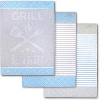 Dyckhoff Geschirrtücher GRILL & chill hellblau grau 50,0 x 70,0 cm, 3 St. von dyckhoff