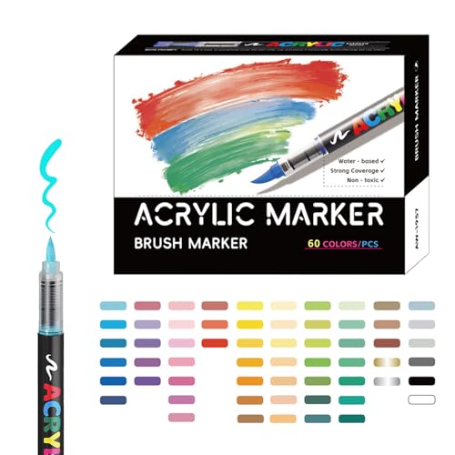 dzqad Acrylmarker, Acrylfarben Stifte Mit Pinselspitze, Vielseitiges Kunstzubehör Set Für Bastelprojekte Auf Keramik Holz Stein Stoff Leinwand dzqad Acrylmarker, Acrylfarben Stifte Mit Pinselspitze, Vielseitiges Kunstzubehör Set Für Bastelprojekte Auf Keramik Holz Stein Stoff Leinwand von dzqad