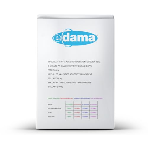 e-dama transparente Folie für Inkjet, 8 Stück, DIN A4, ED-INKHAR08A4 von e-dama