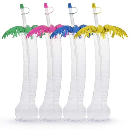 Yardcup „Hawaii Palme“ 0,35 L – 10x Mehrwegbecher mit Palmdeckel & Trinkhalm | BPA-frei | für Slush, Cocktails & Events | in blau, pink, grün & gelb erhältlich | Festival- & Gastrobecher (Grün) von e=mk² EINKAUFEN MIT KÖPFCHEN