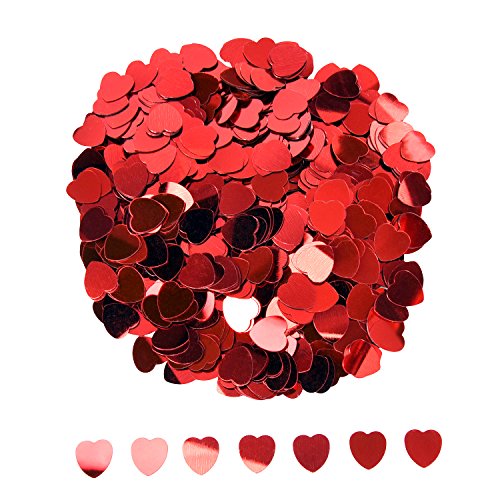 eBoot Herz Konfetti Metallisch Folie Herzen Konfetti Glitzer Herzen Pailletten für Valentinstag Hochzeit Party Tisch Dekorationen, Rot, 10 mm, 1 Unzen von EBOOT