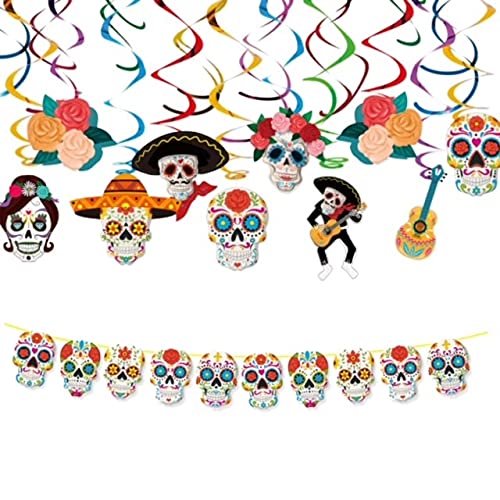 eBoutik - Halloween Tag der Toten Party Dekorationsset - Bunte Wirbel & Zuckerschädel-Wimpelkette - El Día de los Muertos Hängende & Deckendekorationen eBoutik - Halloween Tag der Toten Party Dekorationsset - Bunte Wirbel & Zuckerschädel-Wimpelkette - El Día de los Muertos Hängende & Deckendekorationen von eBoutik