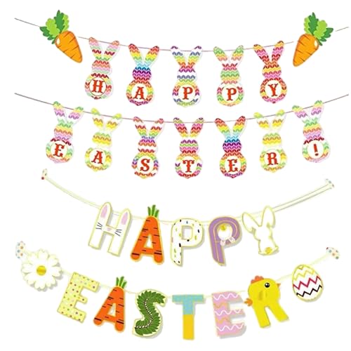 eBoutik - Set mit 2 bunten "Happy Easter"-Girlanden, Frühlingszeit-Banner-Dekoration – hängende Party-Oster-Themen-Wimpelkette für drinnen und draußen, für Kinder, Ostereiersuche von eBoutik