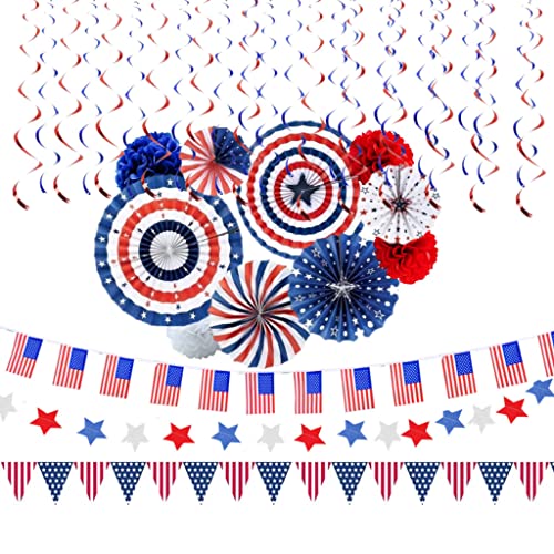eBoutik Ultimatives Thanksgiving-USA-amerikanische patriotische Partydekorationsset – Rot, Weiß und Blau hängende Wimpelkette, Papierfächer, amerikanische Flaggen Dekor, Feiern, Weihnachten 4. Juli von eBoutik