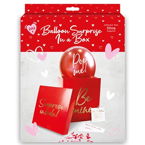 eBoutik - Valentinstag Rot Ballon Überraschung in einer Box - Romantisches Pop Me Fill Ballon Geschenk mit Konfetti & Bändern - Für Hochzeit, Verlobung von eBoutik