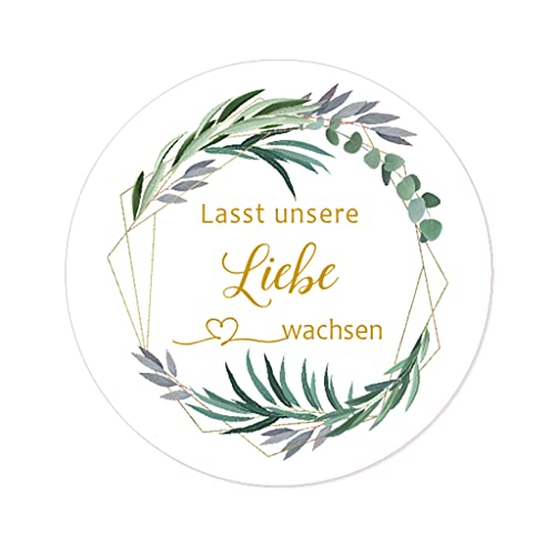 100 Eukalyptus Goldener Kranz Hochzeit Aufkleber für Hochzeit Gastgeschenk Taufe Konfirmation Geburtstag Feste Produkte - UNI 201 (Lasst unsere Liebe wachsen) von eKunSTreet