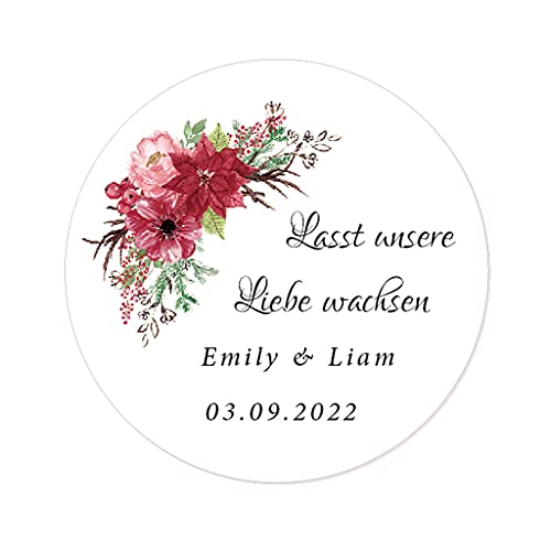 48 personalisiert Lasst unsere Liebe wachsen Aufkleber, Blumenzweig Hochzeitssticker, 4 cm Runde Liebe Saat/Blumensamen Etiketten für Hochzeit,Taufe,Gastgeschenk,Tüten - Rd 270-011 von eKunSTreet