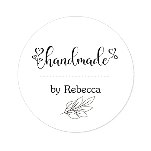 48x PERSONALISIERT Handmade Sticker - 'Handmade by' Aufkleber - 40mm Runde Papieraufkleber Selbstgemacht Etiketten für Hochzeit,Weihnachten,Geschäft,Gastgeschenk,Tüten,Selbstbacken - Rd 506 (Weiß) von eKunSTreet