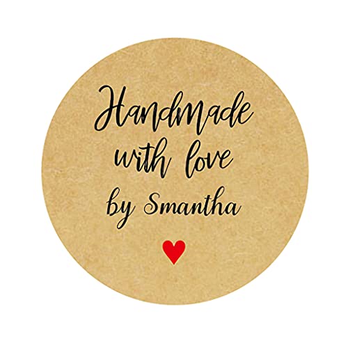 48x PERSONALISIERT Handmade Sticker - 'Handmade with love' Aufkleber - 40mm Runde Papieraufkleber Selbstgemacht Etiketten für Hochzeit,Geschäft,Gastgeschenk,Tüten,Weihnachten - Rd 505 (Kraft) von eKunSTreet
