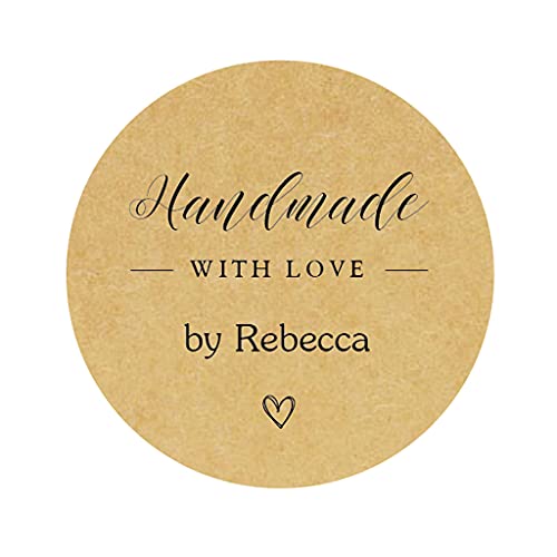 48x PERSONALISIERT Selbstgemacht Sticker - 'Handmade with love' Aufkleber - 40mm Runde Papieraufkleber für Hochzeit,Weihnachten,Geschäft,Hausgemachte, Gastgeschenk,Tüten, Paket- Rd 507 (Kraft) von eKunSTreet